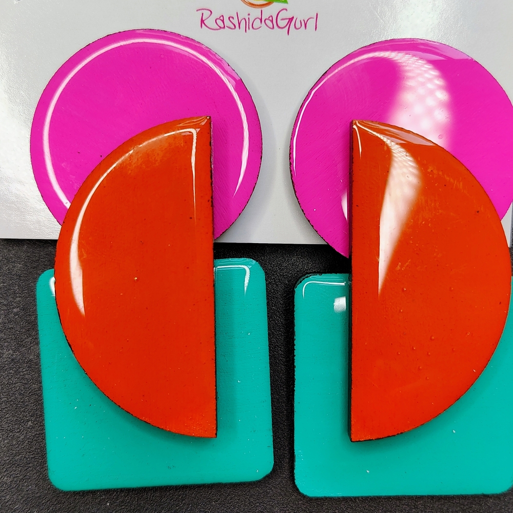 Handmade Colorblock Earrings, Post Back, One Of A kind! NTW